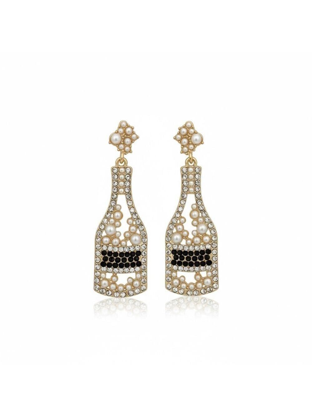 Champagne bottle drop earrings rhinestones and pearls
